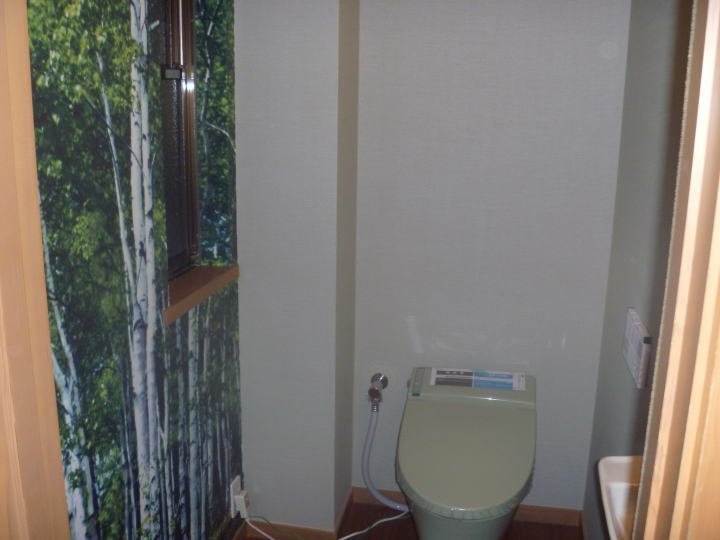写真壁紙クロス　落ち着くインテリアのトイレ　壁紙リフォームで